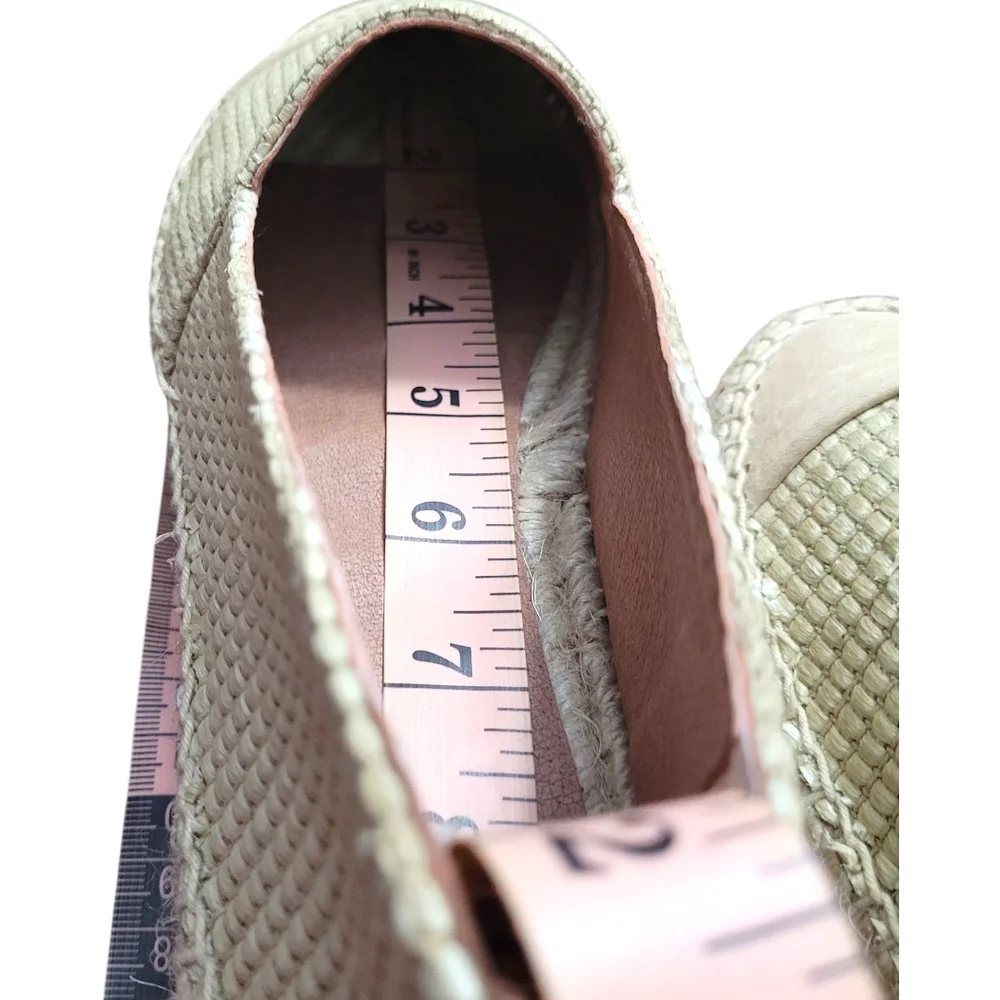 Polka Espadrilles Raffia Beige Leather Toe Platform Shoes Made In Spain EU 39